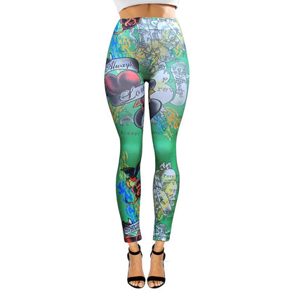 Tattoo Inspired Graphic Printed High Waisted Leggings: White