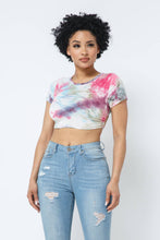 Load image into Gallery viewer, Tie Dye Open Back Tie Detail Crop Top: Pink Combo
