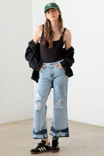 Load image into Gallery viewer, Blue Acid Washed Destroyed Cropped Jeans: Acid Wash Bodi Language for Women
