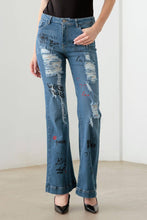 Load image into Gallery viewer, Graphic Print Flare Jeans: Dark Denim Blue Bodi Language for Women
