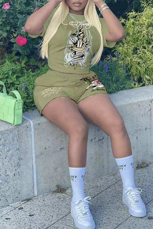 EH Graphic t shirt and shorts set: GREEN