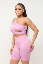 Load image into Gallery viewer, Cut Out One Shoulder Strap Top And Shorts Set: Pink
