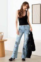 Load image into Gallery viewer, Graphic Print Flare Jeans: Dark Denim Blue Bodi Language for Women
