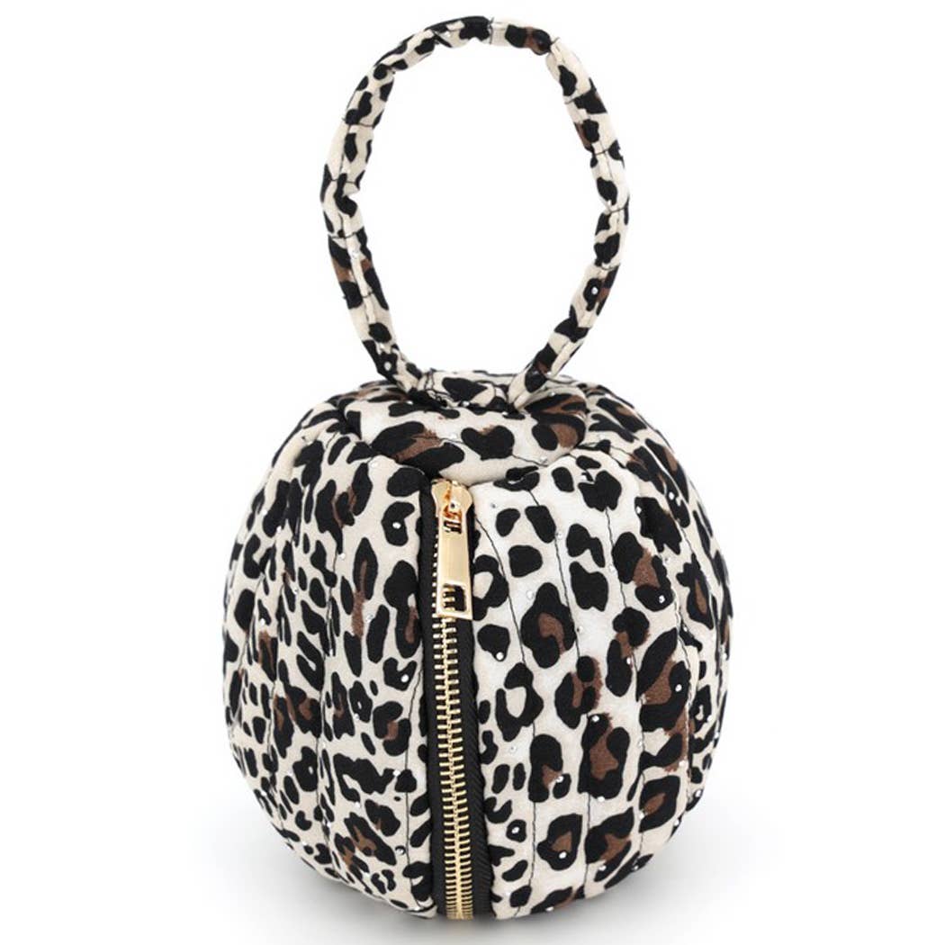 - Rhinestone Studded Quilted Puffer Round Ball Bag With Top-BR