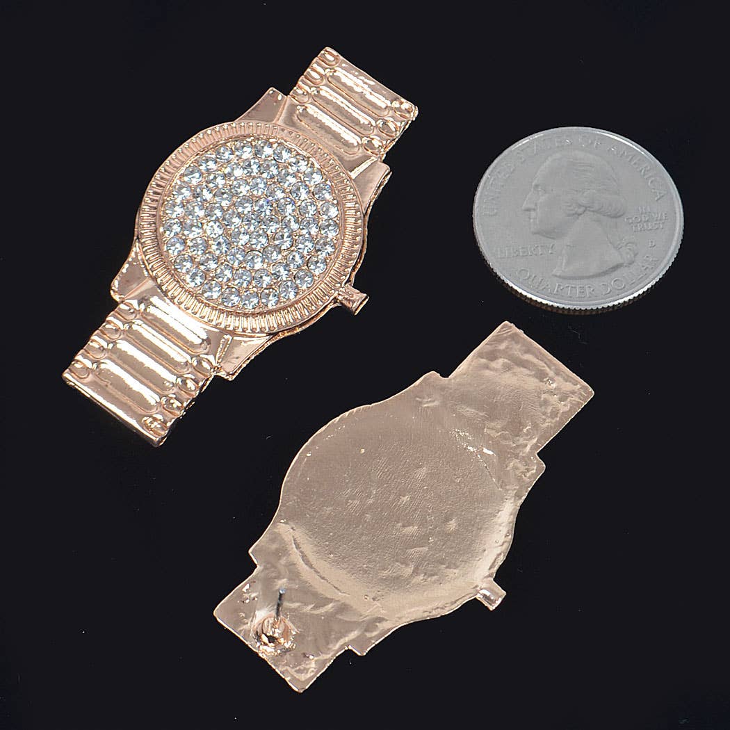 Rhinestone Watch Style Earring: Gold