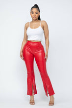 Load image into Gallery viewer, Pu Leather High Waisted Front Slit Hem Back Zipper Pants: Red Bodi Language for Women
