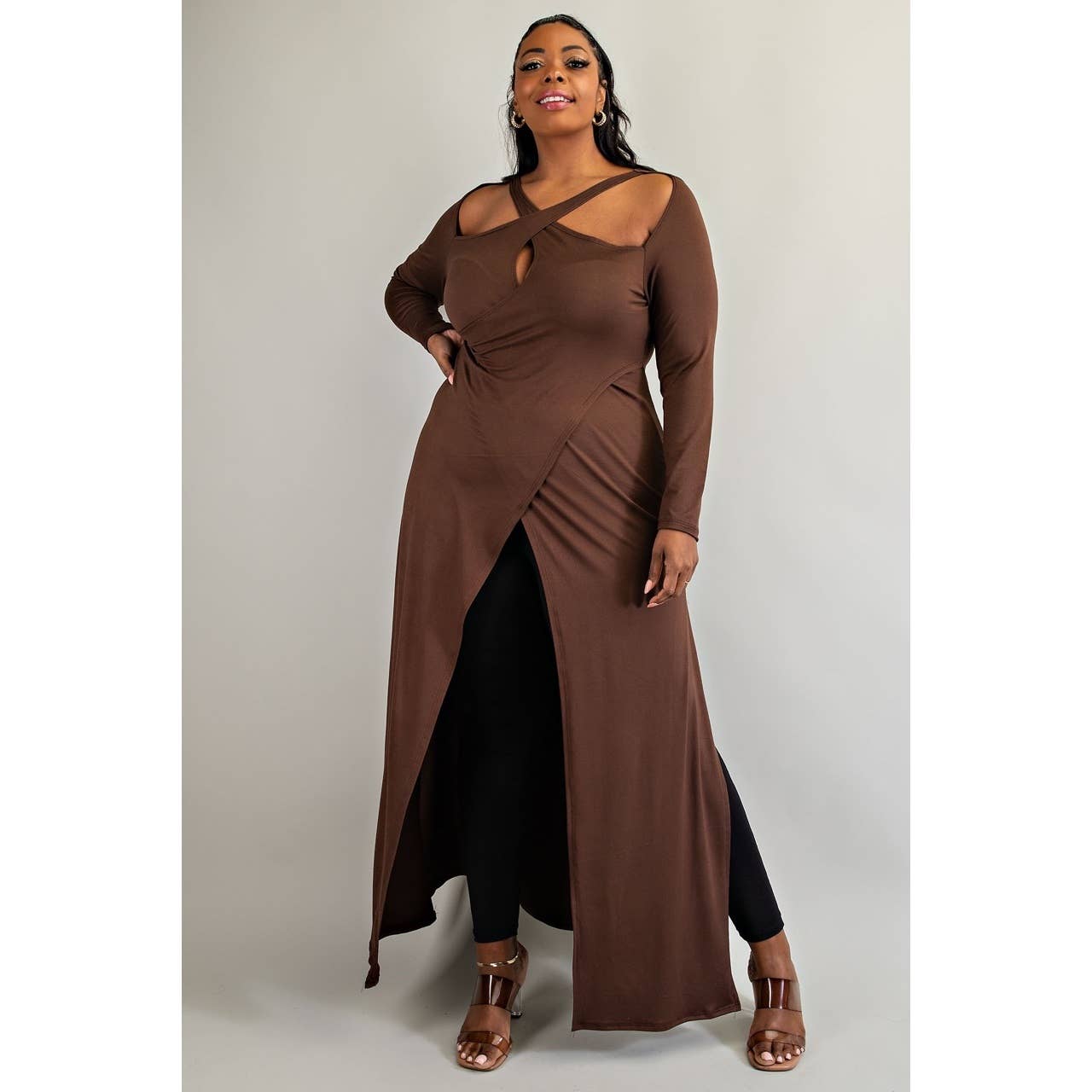 PLUS CRISS CROSS KEYHOLE CUT OUT LONG SLEEVE MAXI TOP: Royal