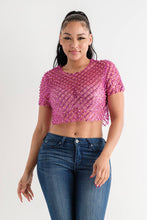Load image into Gallery viewer, Mesh See Through All Over Pearl Beaded Sequin Top: Fuchsia
