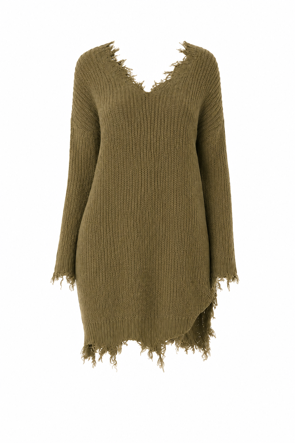 Frayed & Fearless Sweater Dress-Olive