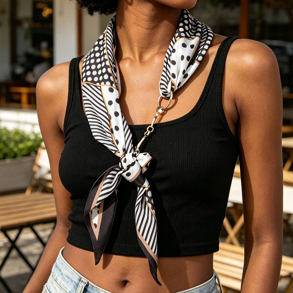 3AM BY H&D ACCESSORIES - Retro Fabric Toggle Scarf Wrap Necklace: BK