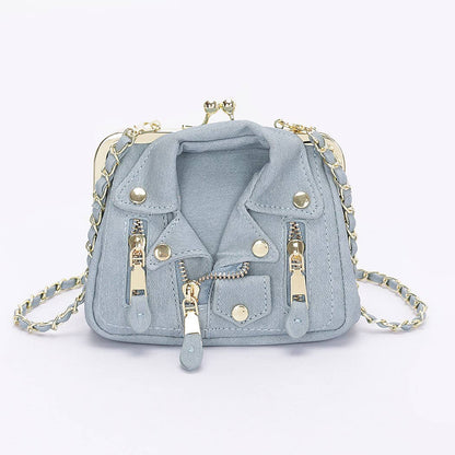 Faux Denim Leather jacket Style Crossbody Bag: DBL