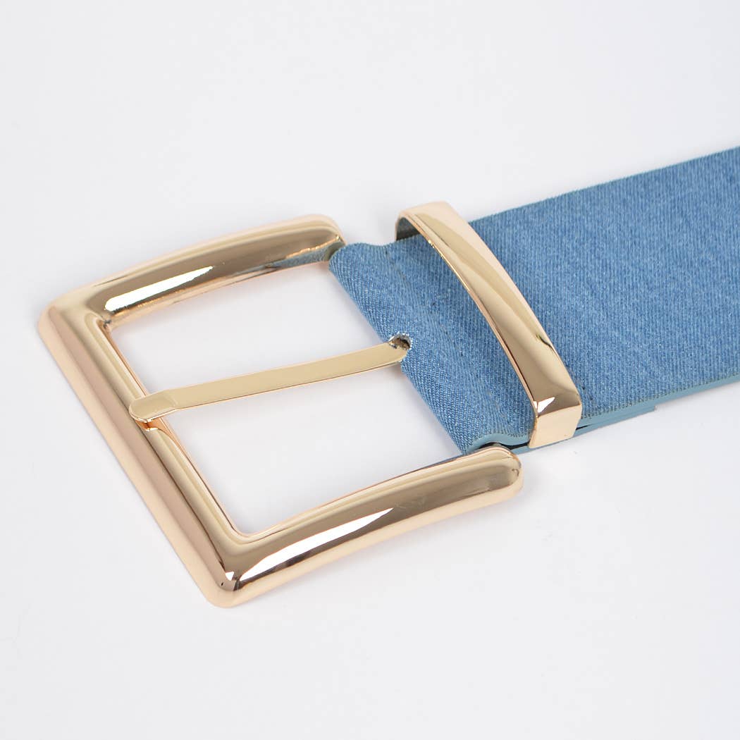 Oversized Metal Buckle Denim Waist Belt: Silver