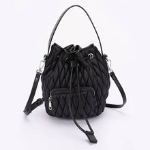 Load image into Gallery viewer, Quilted Faux Leather Bucket Bag: Black
