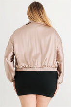 Load image into Gallery viewer, Plus Satin Zip-up Ruched Long Sleeve Cropped Bomber Jacket Bodi Language for Women
