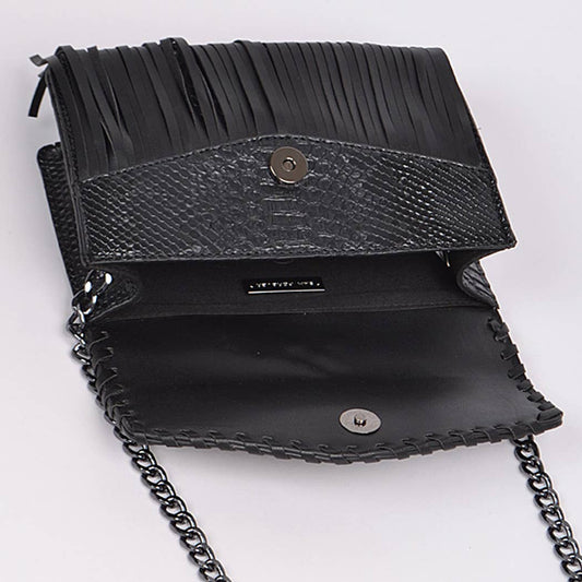 Animal Print Tassel Clutch: Grey