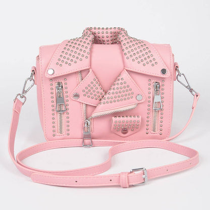 Vegan Leather Metal Studded Jacket Clutch: Silver