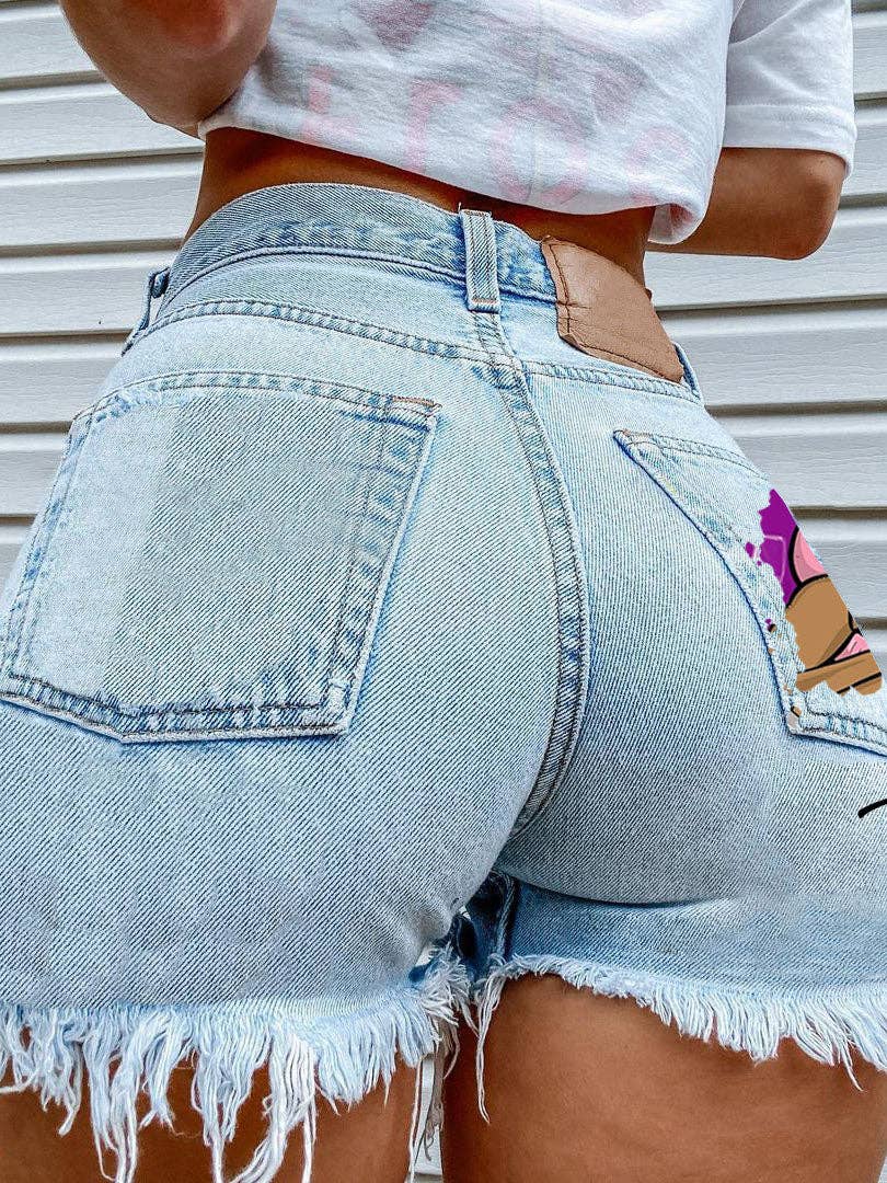 Tourtiwi - Bite Finger Printed Ripped Jeans: Blue / L