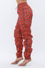 Load image into Gallery viewer, Plaid Print Wind Breaker Drawstring Shirring Jogger Pants- Green
