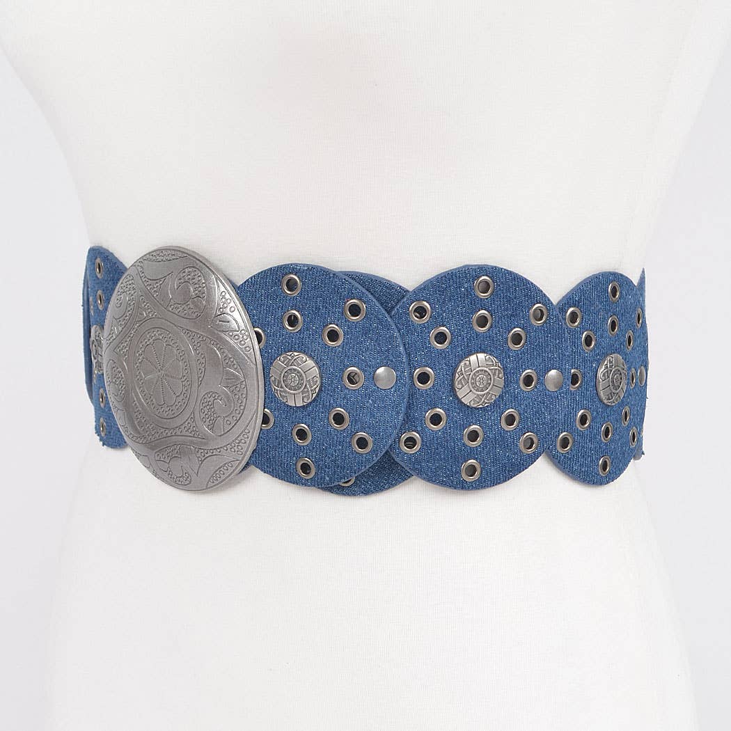 Denim Multi Eyelet Rounds Western Belt: DBL