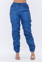 Load image into Gallery viewer, Plaid Print Wind Breaker Drawstring Shirring Jogger Pants- Green
