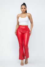 Load image into Gallery viewer, Pu Leather High Waisted Front Slit Hem Back Zipper Pants: Red Bodi Language for Women
