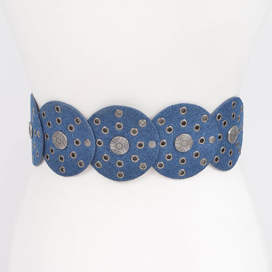Denim Multi Eyelet Rounds Western Belt: DBL