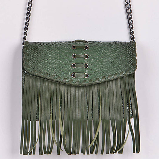 Animal Print Tassel Clutch: Green