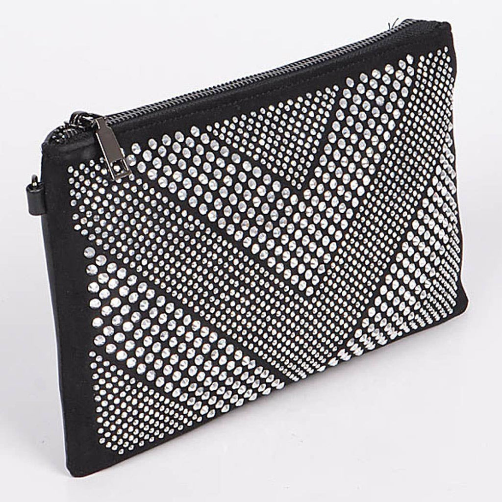 Round-Studded Decorated Clutch: Black