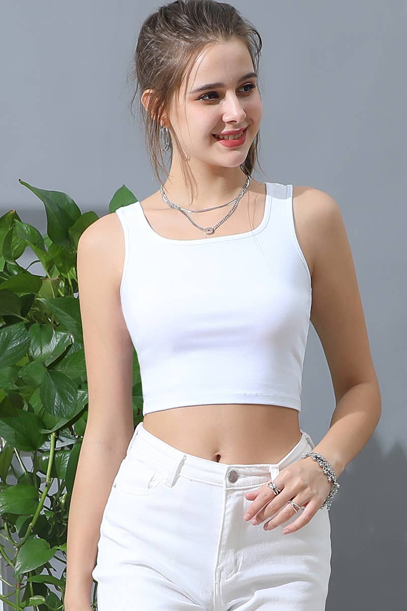 NINEXIS - CWTTK232_Sexy Square Neck Sleeveless Cropped Tank Tops: KHAKI / (S) 1