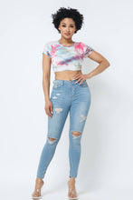 Load image into Gallery viewer, Tie Dye Open Back Tie Detail Crop Top: Pink Combo
