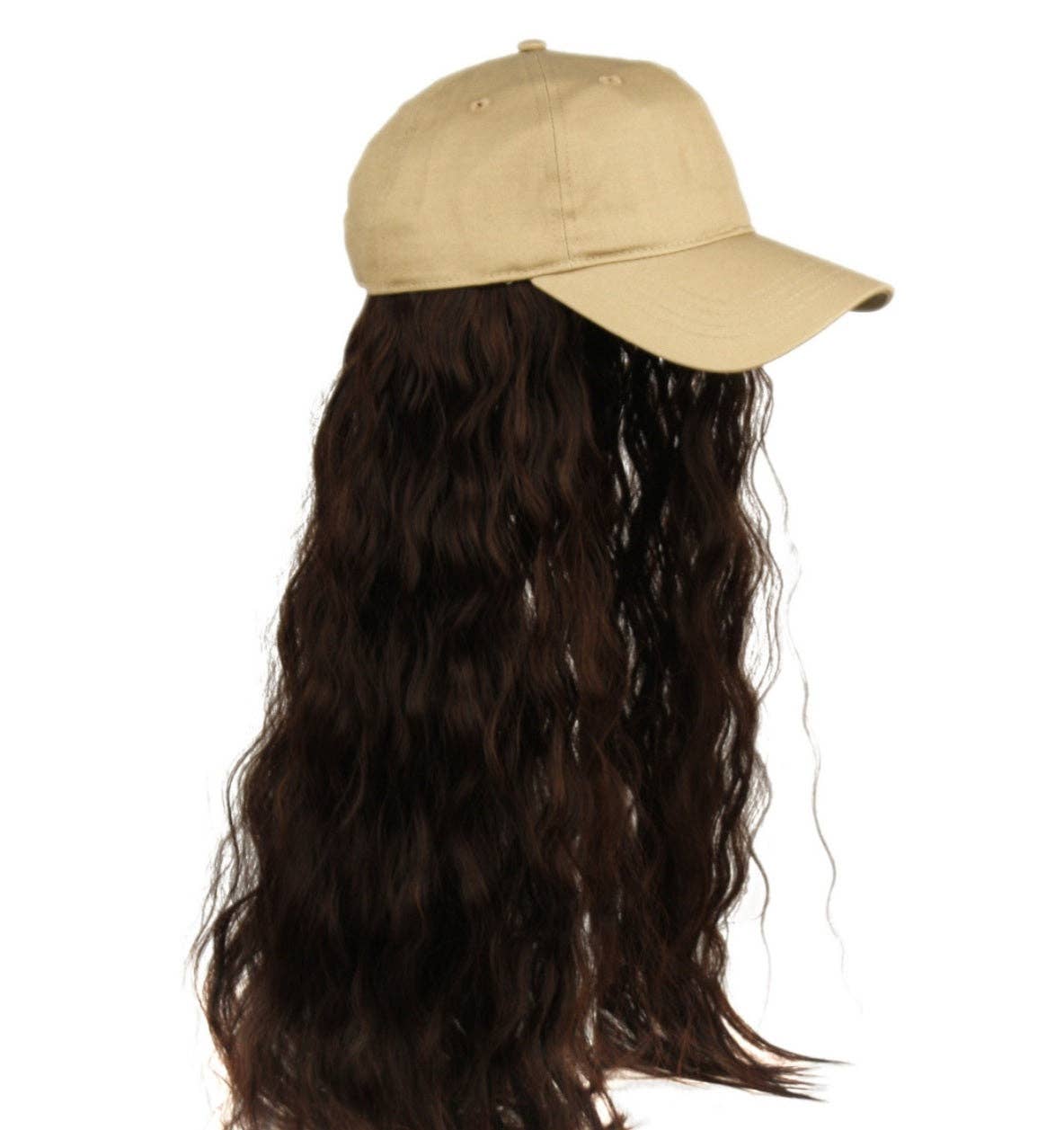 BASEBALL WIG CAP: Khaki/Brown Hair