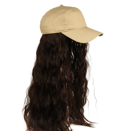 BASEBALL WIG CAP: Khaki/Brown Hair
