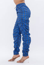 Load image into Gallery viewer, Plaid Print Wind Breaker Drawstring Shirring Jogger Pants- Green
