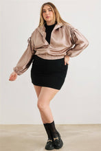 Load image into Gallery viewer, Plus Satin Zip-up Ruched Long Sleeve Cropped Bomber Jacket Bodi Language for Women
