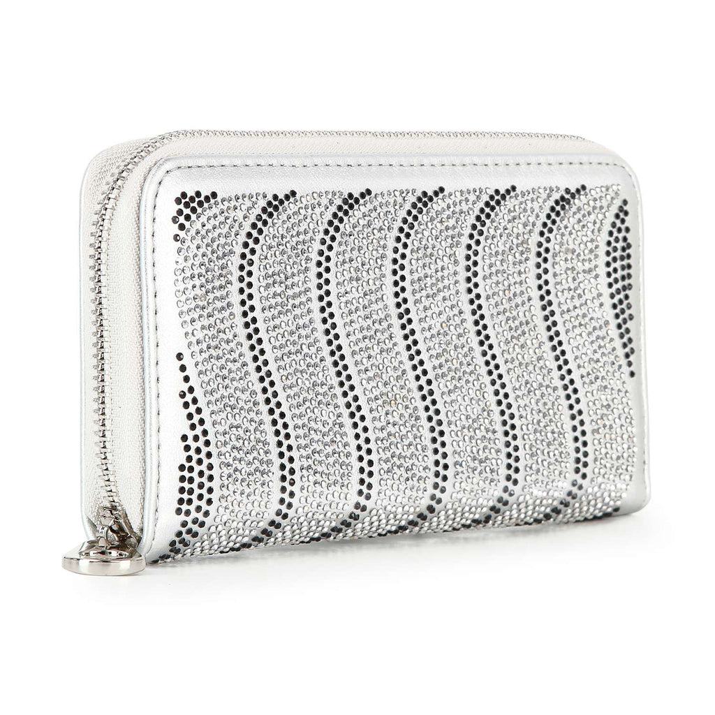 Handbag Express - Rhinestone Wavy Bling Accordion Wallet: Blue Handbag Express