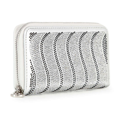 Handbag Express - Rhinestone Wavy Bling Accordion Wallet: Blue Handbag Express
