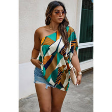 Load image into Gallery viewer, Plus Size One Shoulder Asymmetrical Hem Blouse: MULTI
