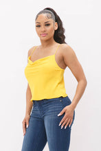 Load image into Gallery viewer, Cowl Neck Spaghetti Strap Cami Top: Yellow
