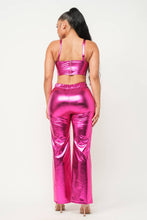 Load image into Gallery viewer, Foil Pu Corset Top And Front Button Pants Set: Fuchsia
