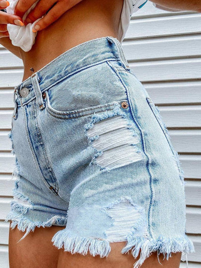 Bite Finger Printed Ripped Jeans: Blue / M