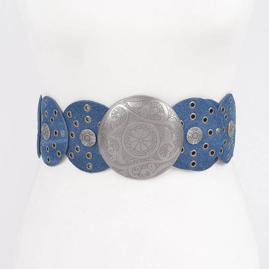 Denim Multi Eyelet Rounds Western Belt: DBL
