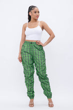 Load image into Gallery viewer, Plaid Print Wind Breaker Drawstring Shirring Jogger Pants- Green
