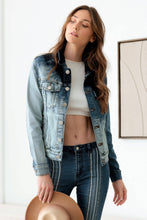 Load image into Gallery viewer, Faded Blue Front Pockets Gold Buttons Denim Jacket: Denim Wash Bodi Language for Women
