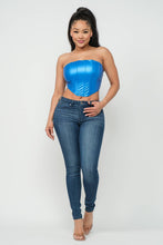 Load image into Gallery viewer, Metallic Leather Corset Style Detail Tube Top: Blue
