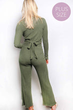 Load image into Gallery viewer, Women's Plus Long Sleeves Tie Back Rib Loungewear Set
