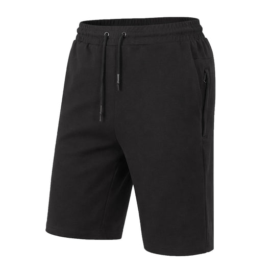 Fleece Jogger Lounge Shorts W Zip Pocket -Black