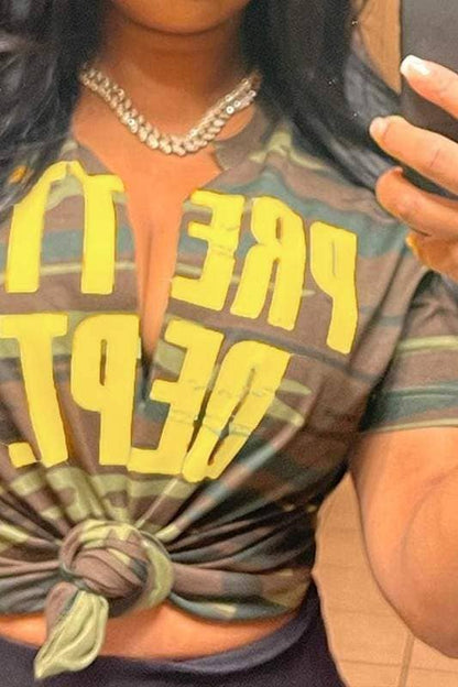 Camo plunging neck tee Bodi Language for Women