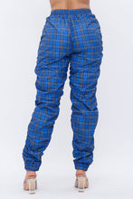 Load image into Gallery viewer, Plaid Print Wind Breaker Drawstring Shirring Jogger Pants- Green
