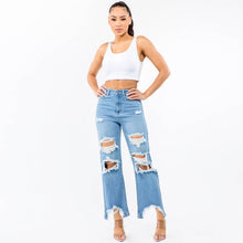Load image into Gallery viewer, HIGH WAIST DISTRESSED WIDE LEG JEANS

