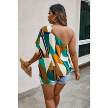 Load image into Gallery viewer, Plus Size One Shoulder Asymmetrical Hem Blouse: MULTI
